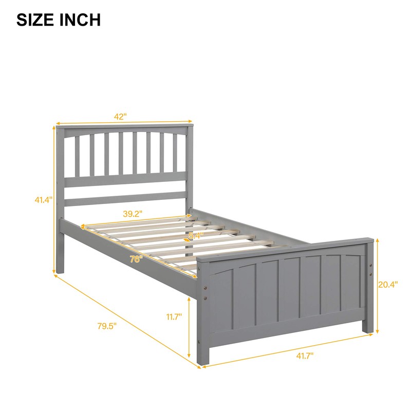 P PURLOVE Twin Size Bed Frame,Solid Wood Platform Bed with