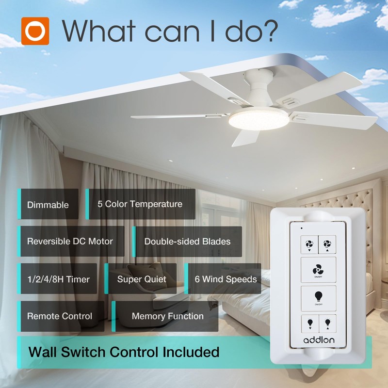 addlon Ceiling Fans with Lights, 52 inch Flush Mount Ceiling