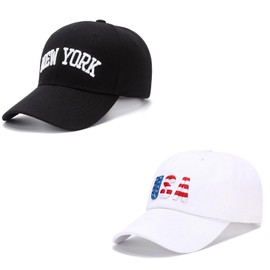 WODXCOR Fashion Baseball Cap New York and USA Embroidery 100% Cotton Adjustable Dad Hat Men and Women(2PCS)