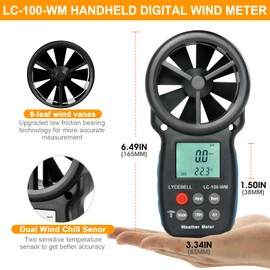 LYCEBELL Digital Wind Gauge, LC-100-WM Digital Anemometer Handheld Wind Meter for Temperature CFM Humidity Altitude, Wind Meter with Backlight for Windsurfing Sailing Drone