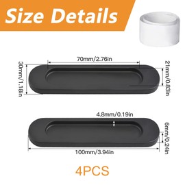 MOROBOR Self-Stick Oval Sliding Door Pulls, 4pcs Aluminum Alloy Flush Pull Punch-Free Handle for Sliding Barn Door Windows Cabinets Closet Drawers (Matte Black, 100mm)
