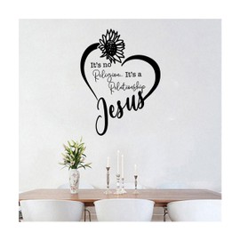 MYMKO Jesus It's Not Religion It's A Relationship Sunflower Heart Size 17x21'', Jesus UV DTF Wall Car Mirror Decal, Peel and Stick Wall Art Decal for Living Room Bedroom Kitchen TV Wall