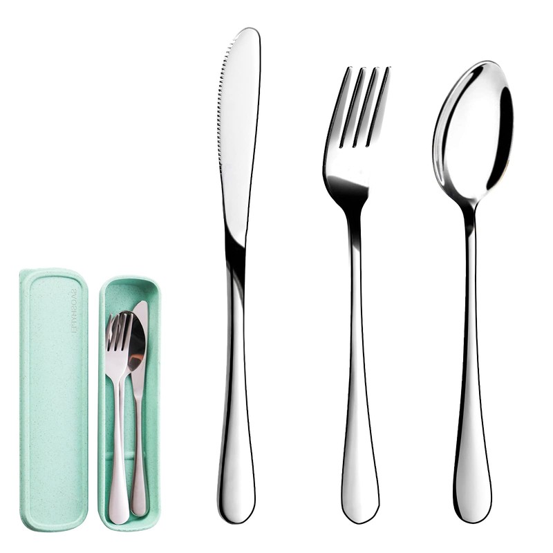 Travel Utensils with Case,SAOHYPEI Portable Silverware Set for Work, 4-Piece