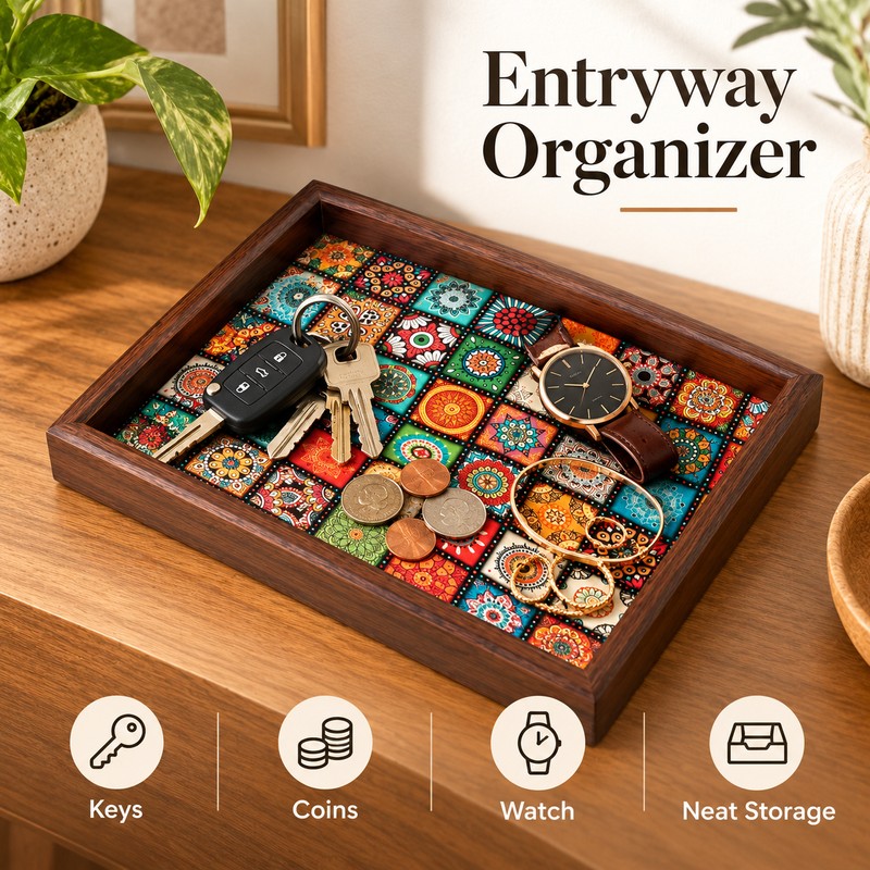 Wooden Tray for Snacks & Key Storage – Handmade 30