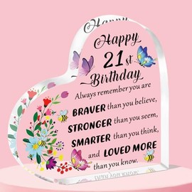 QMVMV 21st Birthday Gifts for Women,21 Birthday Gifts for Her Sister Daughter Niece Friends,21st Birthday Gifts Idea for 21 Year Old Women Girls,Happy 21st Birthday Keepsake Plaque Sign