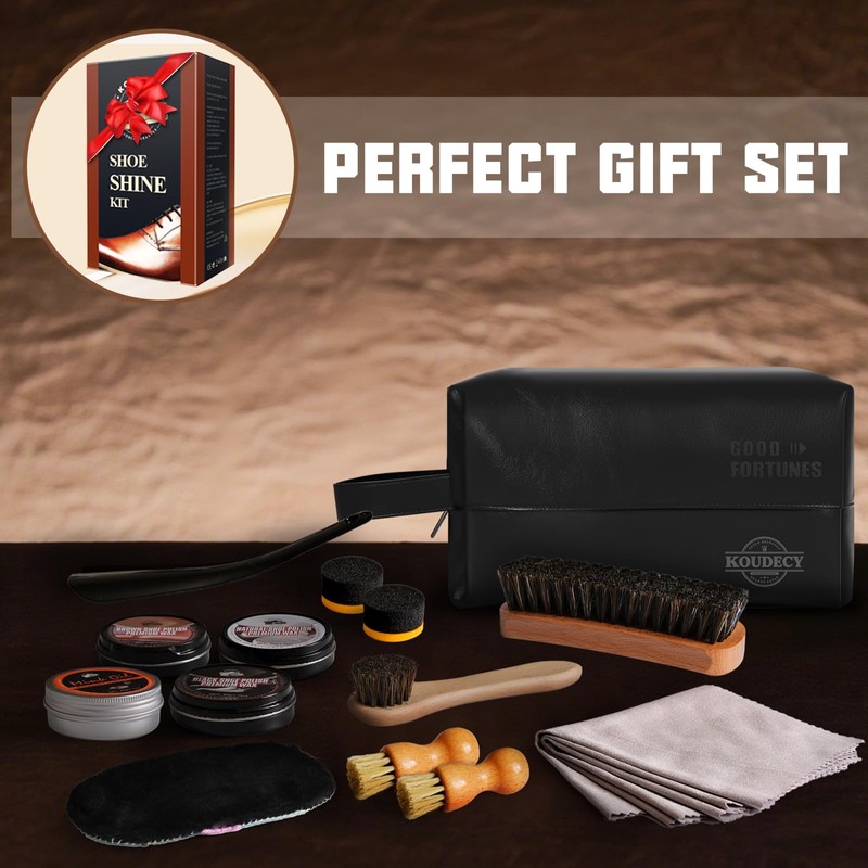 Koudecy Shoe Shine Kit for Men & Women, 16Pcs Black