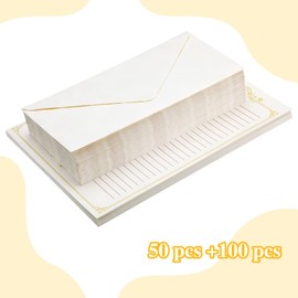 Eersida 150 Sheets Vintage Stationery Paper and Envelopes Letter Set Includes 100 Vintage Letter Writing Paper and 50 Envelope for Office Library(7.25 x 10.2 Inch,Lined Style)