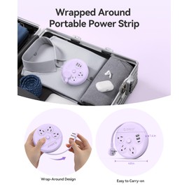 ORICO Power Strip with USB Ports, 4Ft Flat Extension Cord with 3 AC Outlets and 2 USB-A and 1 USB-C Charging Ports, 45° Flat Plug, Non-Surge Protector for Cruise/Home/Office/Dorm Essentials, Purple