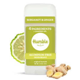 HUMBLE Humble Brands Desodorante en barra sin aluminio natural para mujeres y hombres, dura todo el día, seguro y certificado libre de crueldad, bergamota y jengibre, paquete de 1
