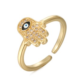 Winssigma Evil Eye Ring for Women, Gold Plated Colorful Cubic Zirconia Turkish Faith Protection for Women(Evil Eye I)