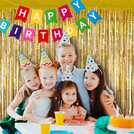 Metallic Tinsel Foil Fringe Curtains, 2Pcs 3.3ft x 8.2ft Gold Party Foil Decorations Streamers Party Backdrop Decorations for Baby Shower Birthday Bridal Shower Wedding Holiday Christmas