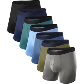 BAMBOO COOL Men's Underwear Breathable Boxer Briefs with Fly Moisture-Wicking Lightweight Underwear(3 or 7 Pack)