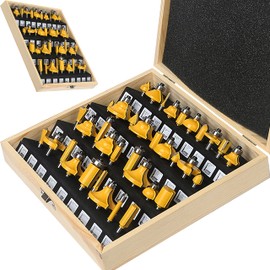 LEATBUY Router Bit Set 37PCS 1/4 Inch Shank Round Rail Stile Edge Wood Cutting Bits Door Cabinet Drawer Woodworking Tongue Groove Milling Cutter CNC Tool(Steel)