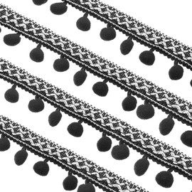 sourcing map Embroidered Pompoms Trim Ribbon, 20 Yards Polyester Pom Pom Trim Fringe, Woven Embroidery for DIY Sewing Crafts Clothing Decoration, Black