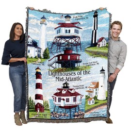 Pure Country Weavers Lighthouses of The Mid-Atlantic - Old Point, Drum Point, Seven Foot, Cape Henry, Assateague, Thomas Point, Cove Point - Blanket Throw Woven from Cotton - Made in The USA (72x54)