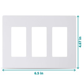 Bates- Screwless Decorator Wall Plates, Three Gang Switch Plate Covers, 3 Pack, Screwless Wall Plates 3 Gang, White Switch Plate Covers, Switch Cover Plate, Wall Switch Cover, Electrical Outlet Cover