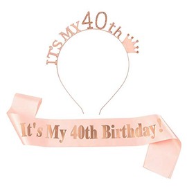 Camelliass 40th Birthday Tiara and Sash, Rhinestone Birthday Crown Headband Satin Sash for 40th Happy Birthday Party Decorations Supplies