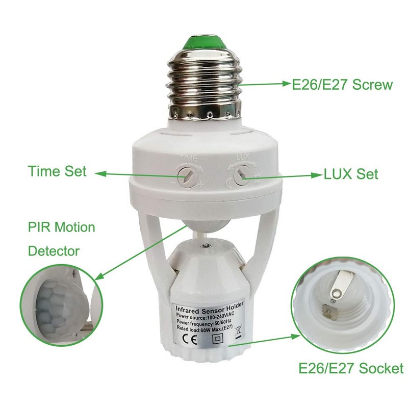 Taigeguang Motion Sensor Light Socket,E26 E27 PIR Motion Screw Bulb