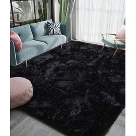 HOMORE Luxury Fluffy Area Rug Modern Shag Rugs for Bedroom Living Room, Super Soft and Comfy Carpet, Cute Carpets for Kids Nursery Girls Home, 4x6 Feet Black