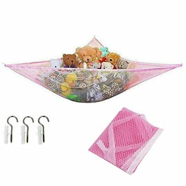 Teddy Hammock, Large Stuffed Toys Organizer Rip-Resistant Toys Teddy Storage Mesh Net with Anchors and Screw Hooks - Toy Hammock for Stuffed Animals, Basket Ball, Football etc. (Red)