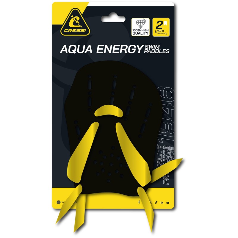 CRESSI Aqua Energy Swim Paddles, Unisex Adult, Black/Yellow, M
