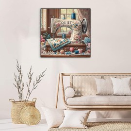 Accompany Wind Sewing Machine Diamond Art Painting Kits for Adults, Flower Diamond Dots Kits for Beginners, 5D DIY Round Full Drill Diamond Gem Art Craft for Home Decor Gift 14x14 inch