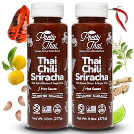 Pretty Thai Chili Sriracha Hot Sauce, Tangy Chili Sriracha Asian Hot Sauce, Perfect in Stir Fry, Marinades, and Dipping; Non-GMO, Gluten Free, Zero Sugar, Vegan, 100% Natural Ingredients 9.8 oz (277g) (2packs)