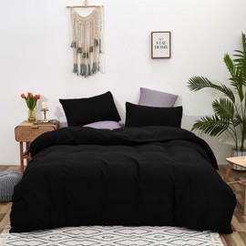 Cottonight Black Comforter Set Full Men Boys Black Bedding Comforter Set Modern Dark Color Soft Quilts Blanket Modern Simple Gothic 3 Piece Plain Black Comforter for Women Men Full Bed