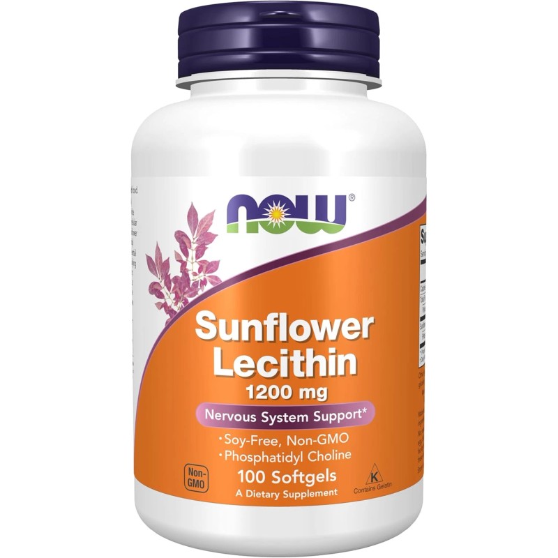 NOW Sunflower Lecithin 1200mg Softgels - Soy-Free, Non-GMO, 120/200ct