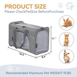 Petsfit Pet Carrier Airline/TSA Approved Small Dogs, Kitten, Carriers for Small Medium Cats Under 9lb, Collapsible Soft Sided Cat Travel Carrier-Grey,16.5" Lx8.6 Wx11 H