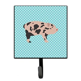 Caroline's Treasures BB8109SH4 Mini Miniature Pig Blue Check Leash or Key Holder, Wall Hooks, Key Hooks Holder, Coat Rack Wall Mount, Coat Hooks, Hooks for Hanging Keys, Towels, Aprons, Leashes,