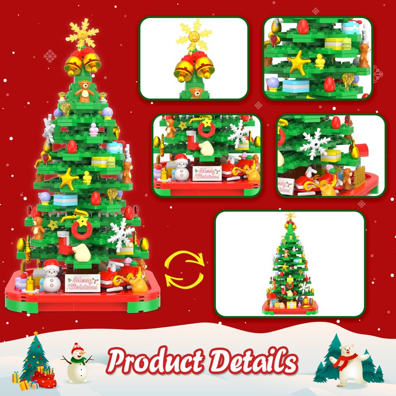 Alagoo Christmas Tree Building Blocks Kit with Lights, Christmas Tree