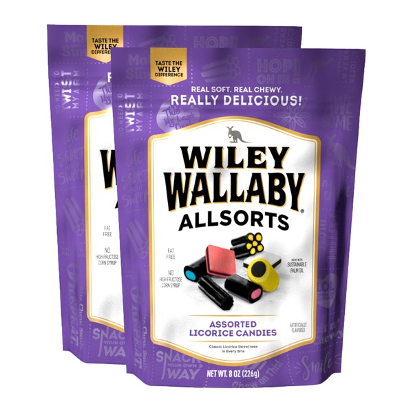 Wiley Wallaby 8 Ounce Allsorts Gourmet Australian Style Soft & Chewy Assorted Licorice Candy (2 Pack)