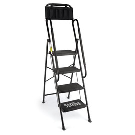Valeo 4 Step Ladder with Handrails,500 Lbs Capacity,Folding Step Stool Ladder with Attachable Tool Bag,Lightweight & Storage Step Ladder 4 Step Folding,Multi-use for Home,Kitchen,Office,Black