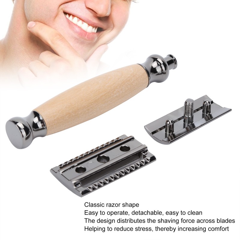 Men Shaving Razor with Wood Handle Portable Double Edge Razor