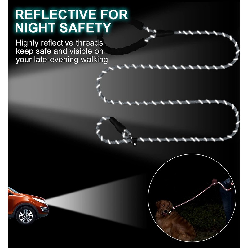 TagME Slip Lead for Dogs,1.8m Reflective Dog Lead with Soft