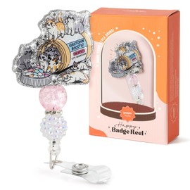 YOPPIX Cat Badge Reel Funny Nurse Cats Mom Lovers, Funny Sparkly Glitter Retractable Badge Reel for Nurses RN EN Doctor Paramedic Teachers Medical Office Womens