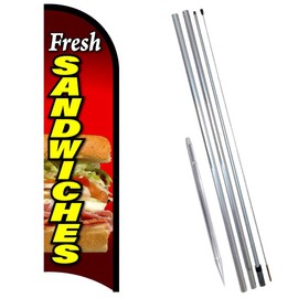 Vista Flags Fresh Sandwiches Premium Windless Feather Banner Flag Kit (Flag, Pole, & Ground Mt)