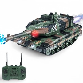 Yoyoom RC Tank That Shoots, 2.4GHz Military Vehicles Model with 360°Rotating Turret, Auto Demo, Sound & Smoke & Light, Remote Control Army Tank for Teen Adult