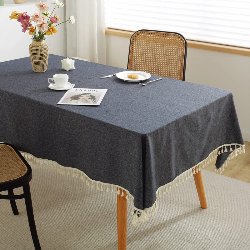 meioro Solid Colour Tassel Tablecloth Rectangular Tablecloth Cotton Linen Tablecloth