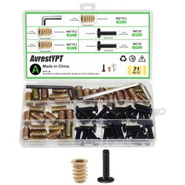 AvrestYPT 71Pcs 1/4"-20 Threaded Insert Kit - 34 x 3/4" Furniture Inserts + 35 x 19/32" Bolt Inserts + 2 Hex Keys for Wood Assembly, Woodworking, Repairs & DIY (Hex Socket Drive Screw-in Nuts)