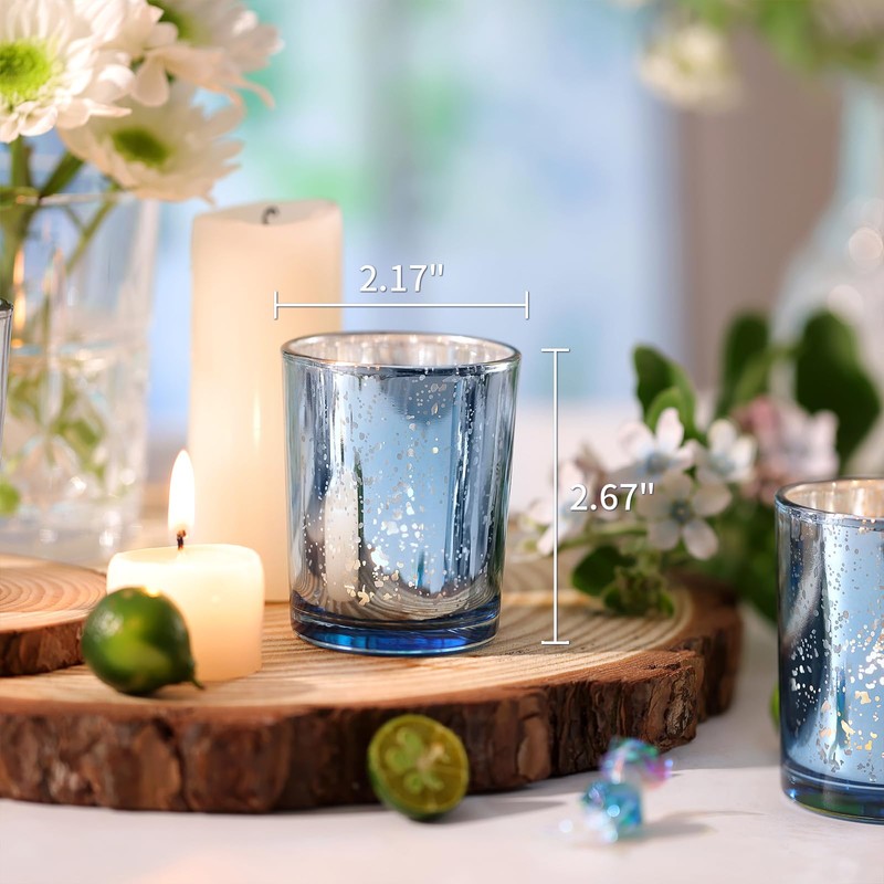 Volens Blue Votive Candle Holders Bulk, Mercury Glass Tealight Candle
