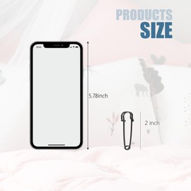 5 Pcs Black Safety Pins, 2 Inch Large Safety Pins Heavy Duty Safety Pin for Costumes Blankets Crafts