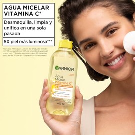 Garnier Express Aclara Agua micelar desmaquillante con Vitamina C Tono Uniforme, 400ml. Limpia, desmaquilla y unifica, para todo tipo de piel