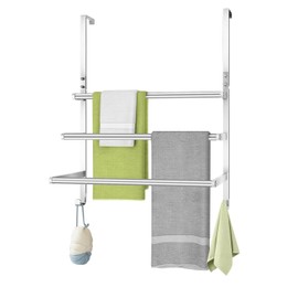 Over The Door Towel Racks for Bathroom, Over The Door Towel Rack, Towel Rack with Hooks for Door Hanging, Towel Bar Over The Door Towel Holder 16Inch, Brushed Nickel
