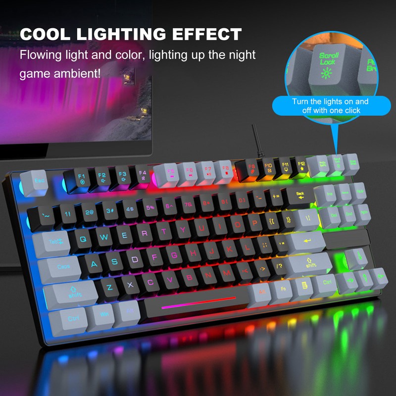 Mechanical Gaming Keyboard Multifunction 87 Keys Colorful Backlight USB Wired