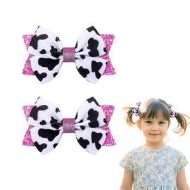 Cow Print Hair Bows for Toddlers 2-4 Years Sparkly Cow Hair Bow Clips for Baby Girls Bowknot Hair Clip for Thin Thick Hair Bow Clips for Girls Cow Print Sequin Alligator Hair Barrettes for Kids 2PCS