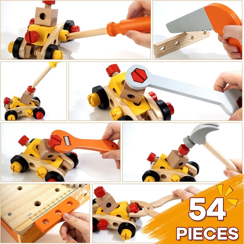 Wooden Kids Tool Bench 54 PCS Montessori STEM Tool Set