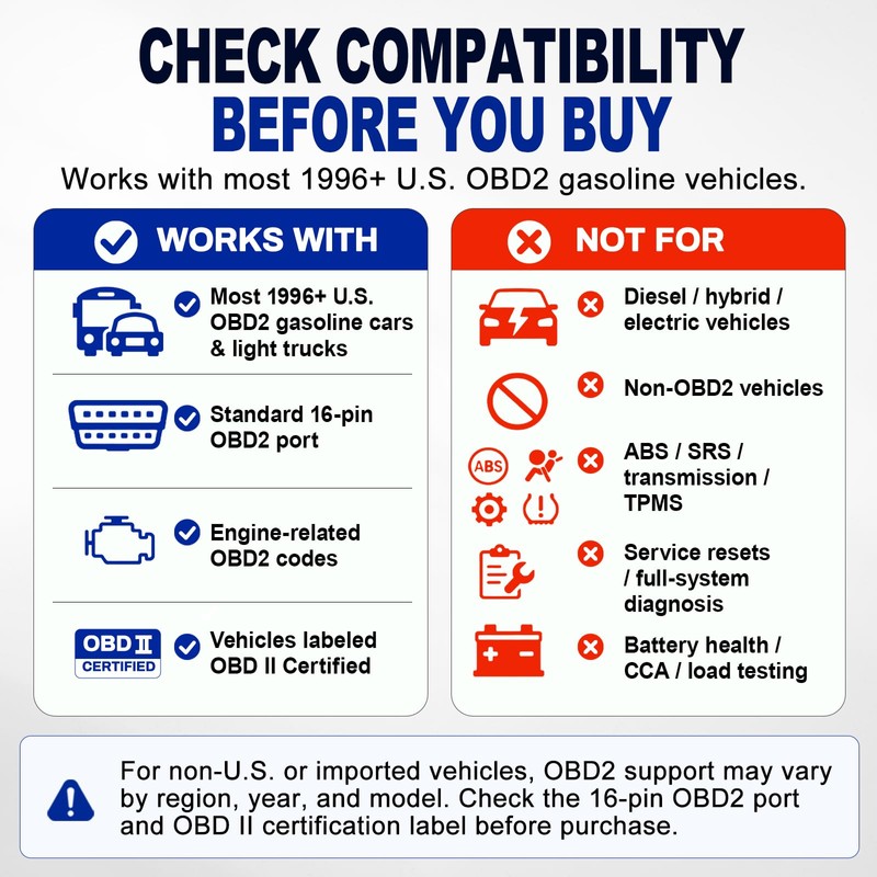 V380 OBD2 Scanner for Check Engine Light, Color Display Car