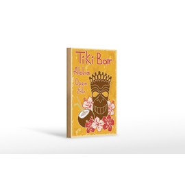 Femer Wooden Sign Alcohol 12 x 18 cm Tiki Bar Aloha Hawaii Wood Decorative Sign Wooden Sign